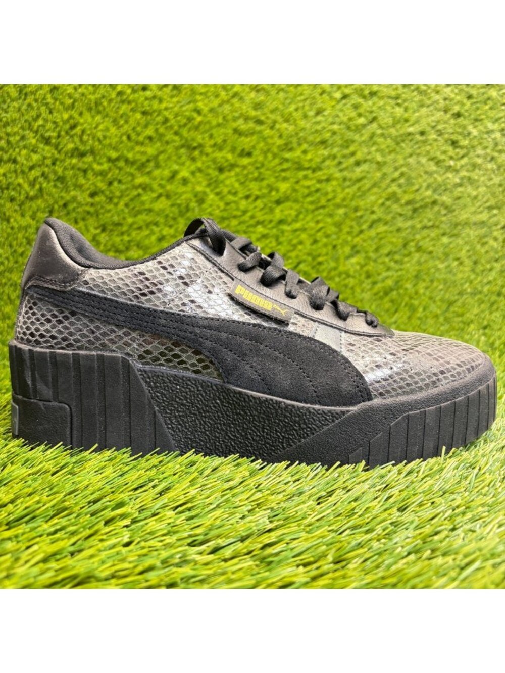 Puma Cali Wedge Snakeskin Print Womens Size 9.5 Black Athletic Shoes Sneakers